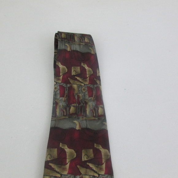 Stonehenge Silk Tie Burgundy with Gray and Gold - Picture 3 of 6